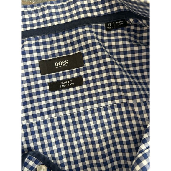Boss Hugo Boss Slim Fit Easy Iron Blue Plaid Button Up Size‎ 42 - Picture 5 of 8